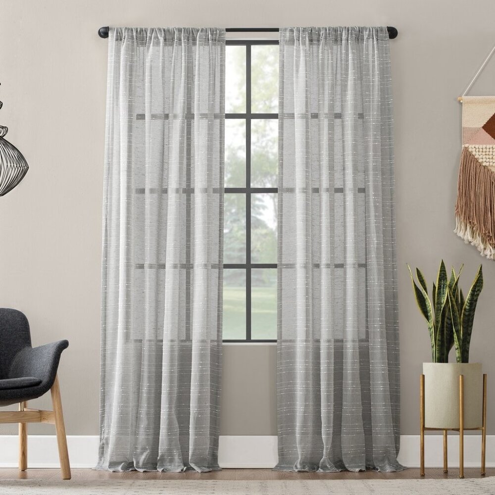 2 Clean Window Textured Slub Stripe Curtain Panel Single Panel 52 x 84 PAIR